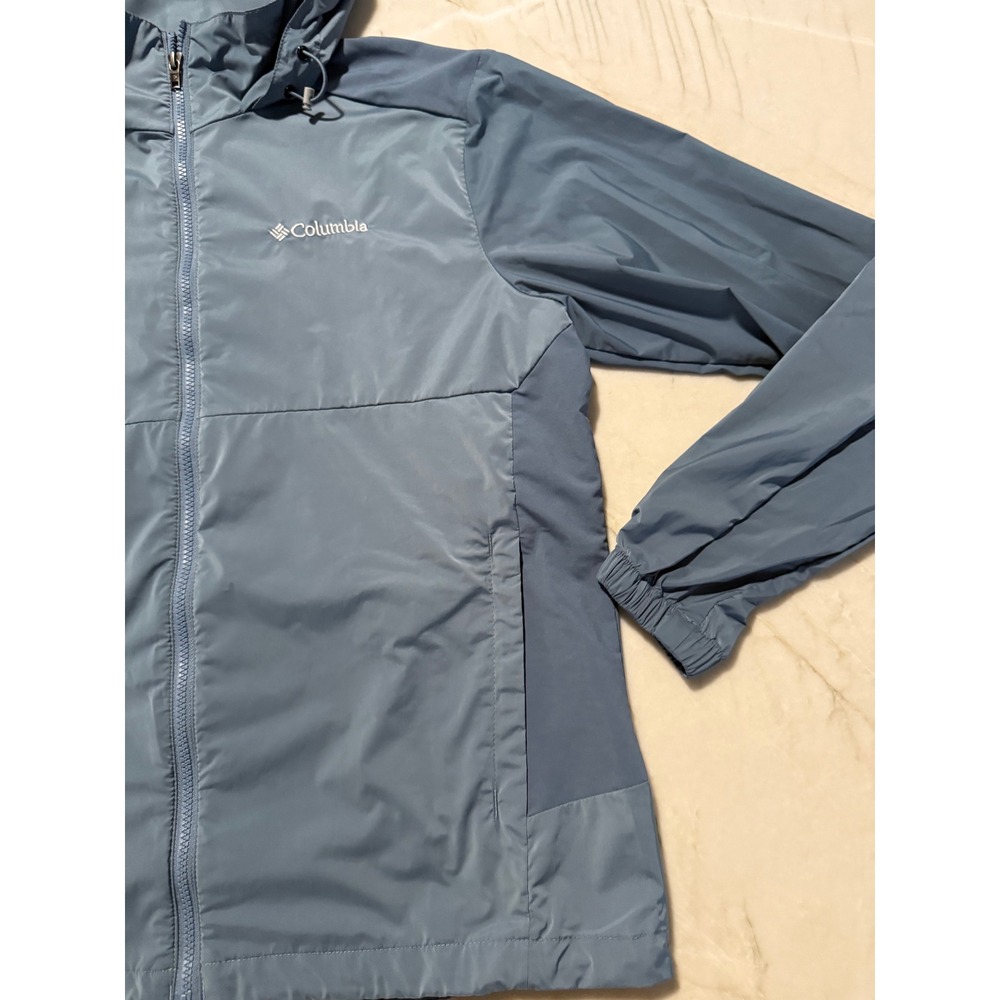 Columbia Mens Hooded Windbreaker Jacket Slate Blue Full Zip Lightweight M - Picture 3 of 12